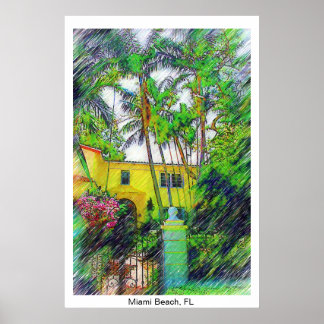 Palmen en landschap - Miami Beach, FL Collectie Poster