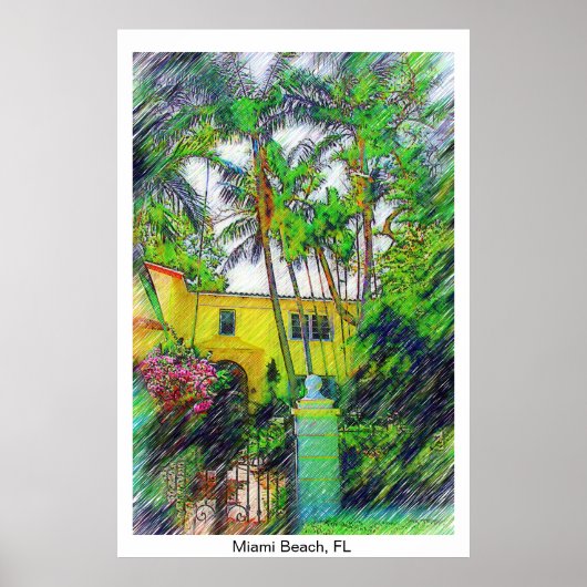 Palmen en landschap - Miami Beach, FL Collectie Poster (Voorkant)