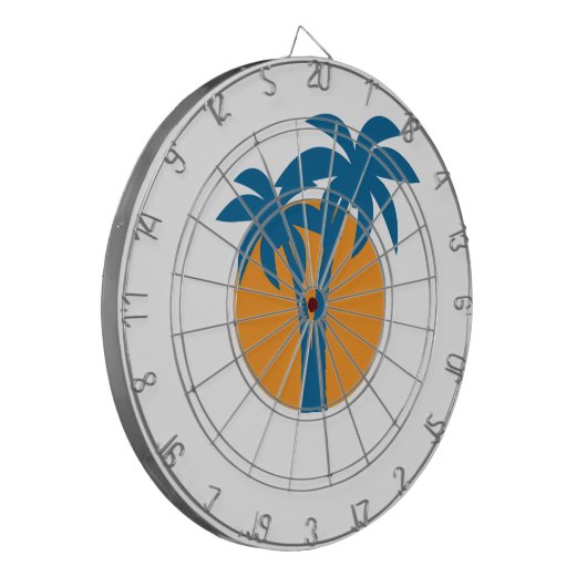Palmen en oranje zon dartbord (Voorkant Links)