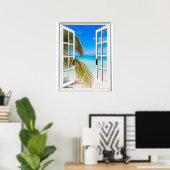 Palmen en strand Kunstmatig raamuitzicht Poster (Thuiskantoor)