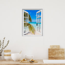 Palmen en strand Kunstmatig raamuitzicht Poster