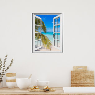 Palmen en strand Kunstmatig raamuitzicht Poster