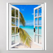 Palmen en strand Kunstmatig raamuitzicht Poster (Voorkant)
