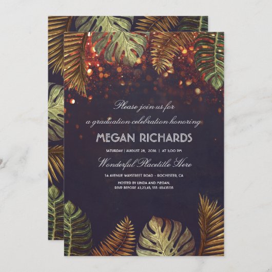 Palmen en String Lights Beach Afstuderen Kaart (Voorkant / Achterkant)