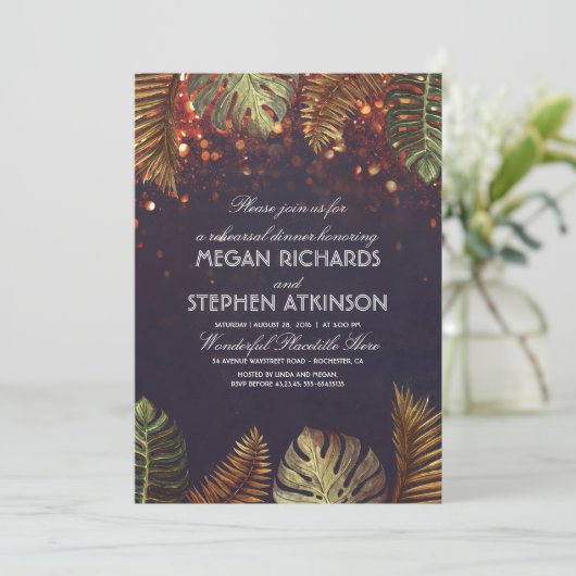 Palmen en String Lights Beach repetitie diner Kaart (Staand voorkant)