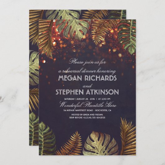 Palmen en String Lights Beach repetitie diner Kaart (Voorkant / Achterkant)