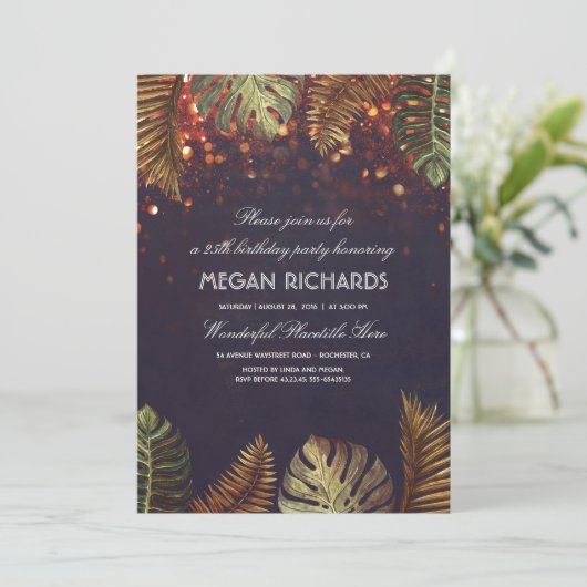 Palmen en String Lights Beach Verjaardagsfeestje Kaart (Staand voorkant)