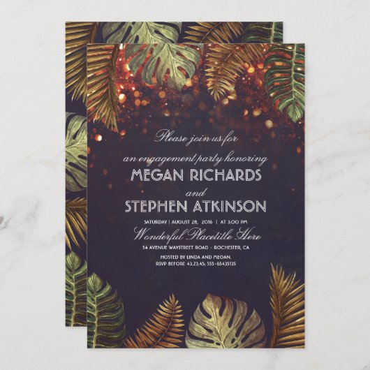 Palmen en String Lights Beach Verlovingsfeest Kaart (Voorkant / Achterkant)