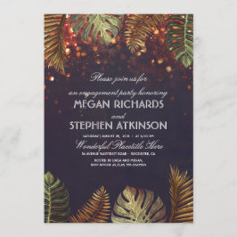 Palmen en String Lights Beach Verlovingsfeest Kaart