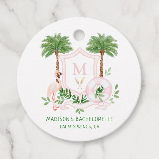 Palmen Flamingo Monogram Wapen Afstudeerfeest  Bedankjes Labels (Voorkant)
