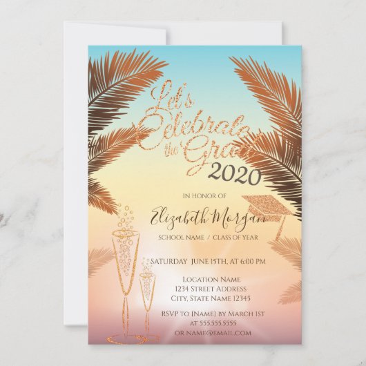 Palmen, glazen Afstuderen Kaart (Voorkant)