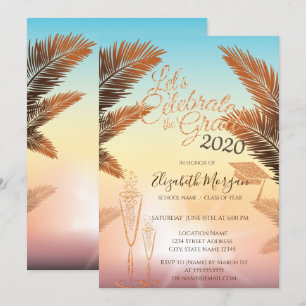 Palmen, Glitter Afstudeerhoed, Glas Afstuderen Kaart