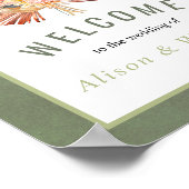 Palmen, groene papegaaien, welkom bruiloft poster (Hoek)