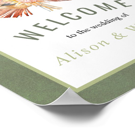 Palmen, groene papegaaien, welkom bruiloft poster (Hoek)