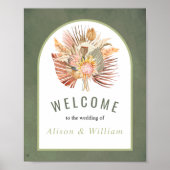 Palmen, groene papegaaien, welkom bruiloft poster (Voorkant)