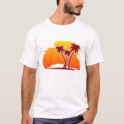 Palmen im Sonnenuntergang T-shirt (Voorkant)