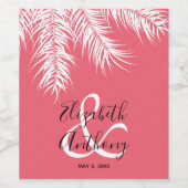 Palmen op Hot Pink Wedding Wijn Etiket (Enkel label)