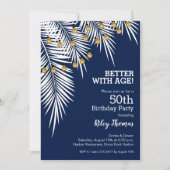 Palmen op Navy Blue Birthday Party Kaart (Voorkant)