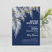 Palmen op Navy Blue Birthday Party Kaart (Staand voorkant)