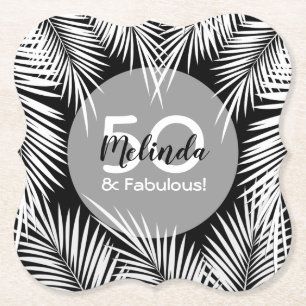 Palmen op zwarte tropische dag kartonnen onderzetters