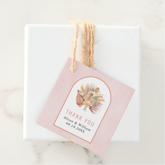 Palmen, pampas gras zacht roze Dank je bruiloft Bedankjes Labels (In situ)
