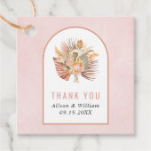 Palmen, pampas gras zacht roze Dank je bruiloft Bedankjes Labels (Voorkant)