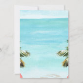 Palmen roze flamingo's, cocktails, eiland verjaard kaart (Achterkant)