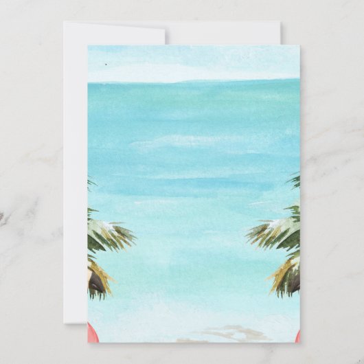 Palmen roze flamingo's, cocktails, eiland verjaard kaart (Achterkant)