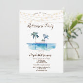 Palmen, strandhuis, String Lights Pensioenfeest Kaart (Staand voorkant)