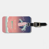 Palmen, Surfplank, Lichtslingers Strand Bagagelabel (Voorkant horizontaal)