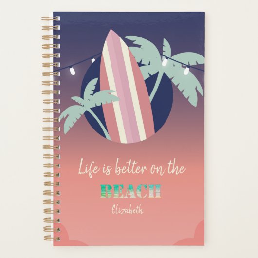 Palmen, Surfplank, Lichtslingers Strand Planner (Voorkant)