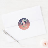 Palmen, Surfplank, Lichtslingers Strand Ronde Sticker (Envelop)