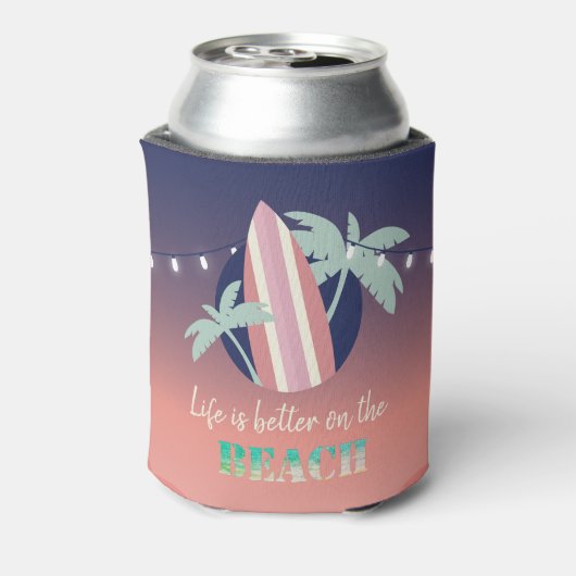 Palmen, surfplank, String Lights Beach Blikjeskoeler (Blikje Achterkant)