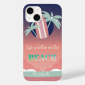 Palmen, surfplank, String Lights Beach Case-Mate iPhone Case (Achterkant)