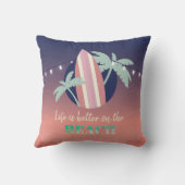 Palmen, surfplank, String Lights Beach Kussen (Achterkant)