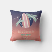Palmen, surfplank, String Lights Beach Kussen (Voorkant)