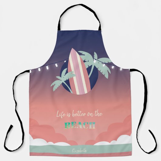 Palmen, surfplank, String Lights Beach Schort (Voorkant)