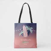 Palmen, surfplank, String Lights Beach Tote Bag (Voorkant)