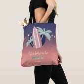 Palmen, surfplank, String Lights Beach Tote Bag (Dichtbij)