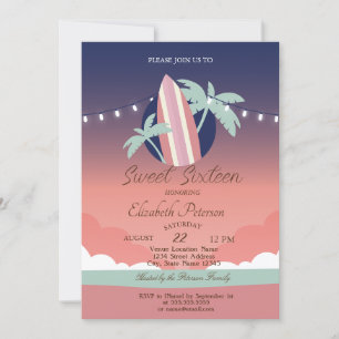 Palmen, Surfplank Zomer Sweet 16 Feestje Kaart