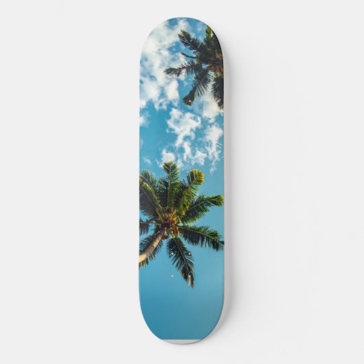 Palmen tegen blauwe lucht persoonlijk skateboard (Voorkant)