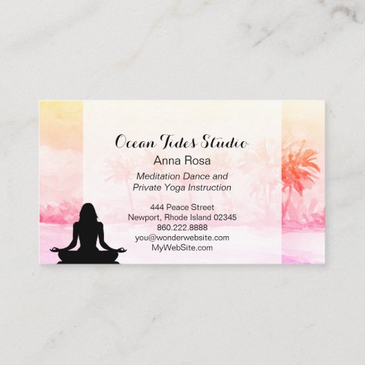 ** Palmen Zee Ocean Mindfulness Meditatie Yoga Visitekaartje (Achterkant)