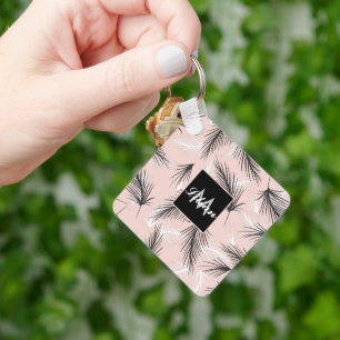 Palmen Zwart Wit Aardetone Roze Monogram   Sleutelhanger