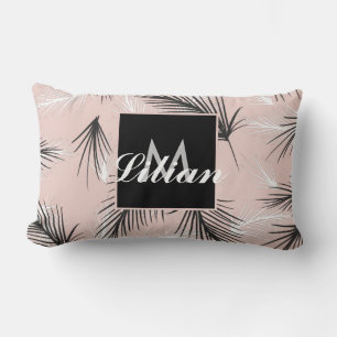 Palmen Zwart Wit Aardetoon Roze Monogram Kussen