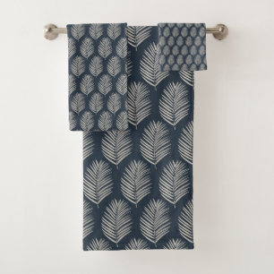 Palmenblad Navyblauw en Crème Bad Handdoek