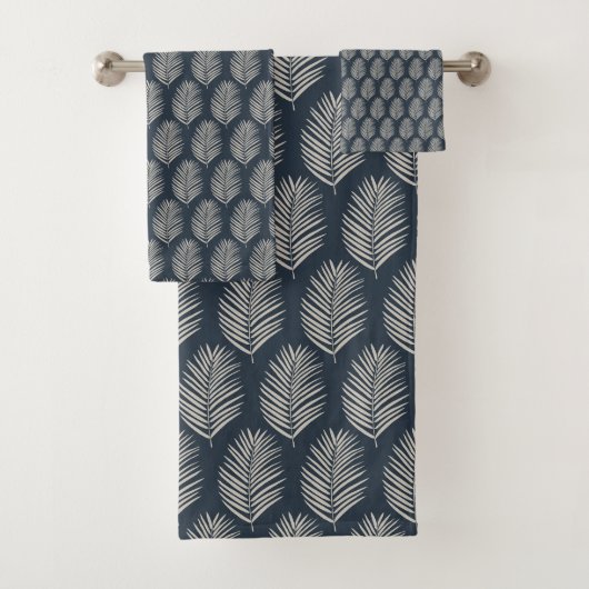 Palmenblad Navyblauw en Crème Bad Handdoek (Insitu)