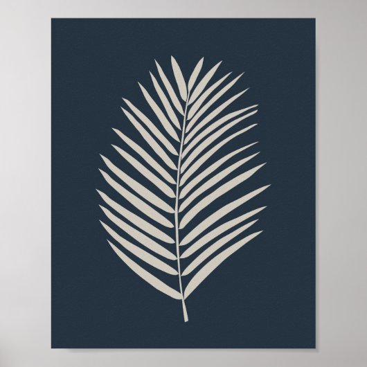 Palmenblad Navyblauw en Crème Poster (Voorkant)