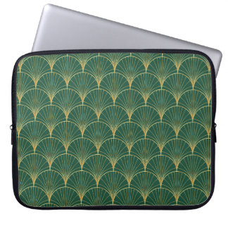 Palmenbladpatroon op groene achtergrond - art deco laptop sleeve