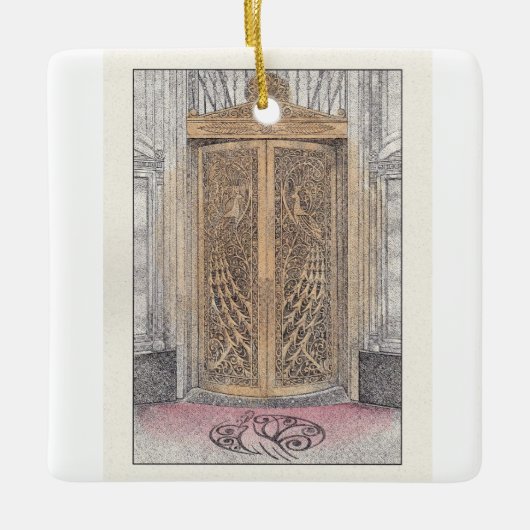 Palmer House Golden Peacock Deuren Keramisch Ornam Ornament (Voorkant)