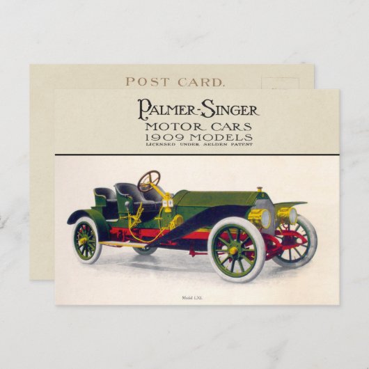 Palmer-Singer Motor Cars, 1909 Briefkaart (Voorkant / Achterkant)